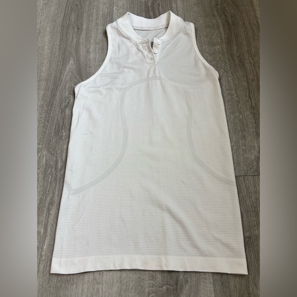 lululemon athletica Tops - Lululemon Swiftly White Sleeveless 1/4 Button Stretch High Neck Size 4